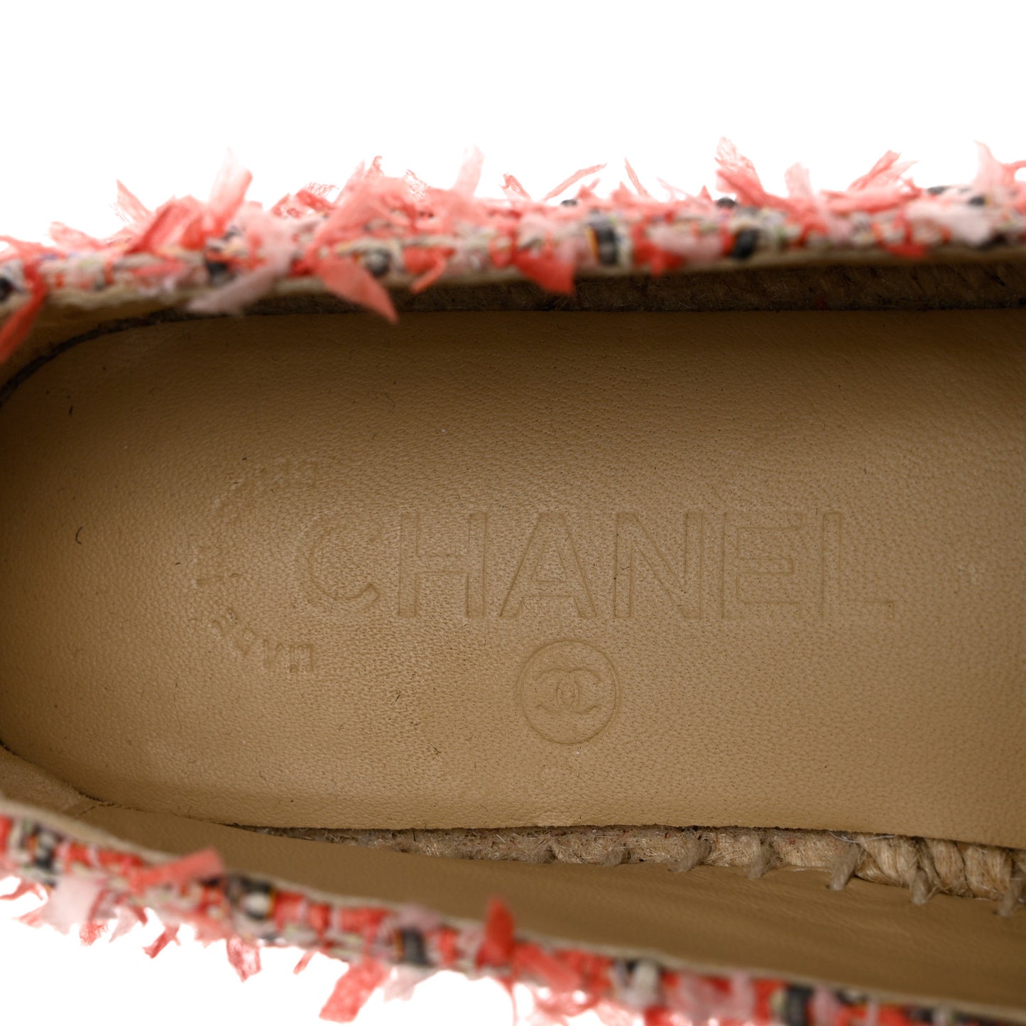 Tweed Grosgrain CC Espadrilles 36 Coral Red Pink Black