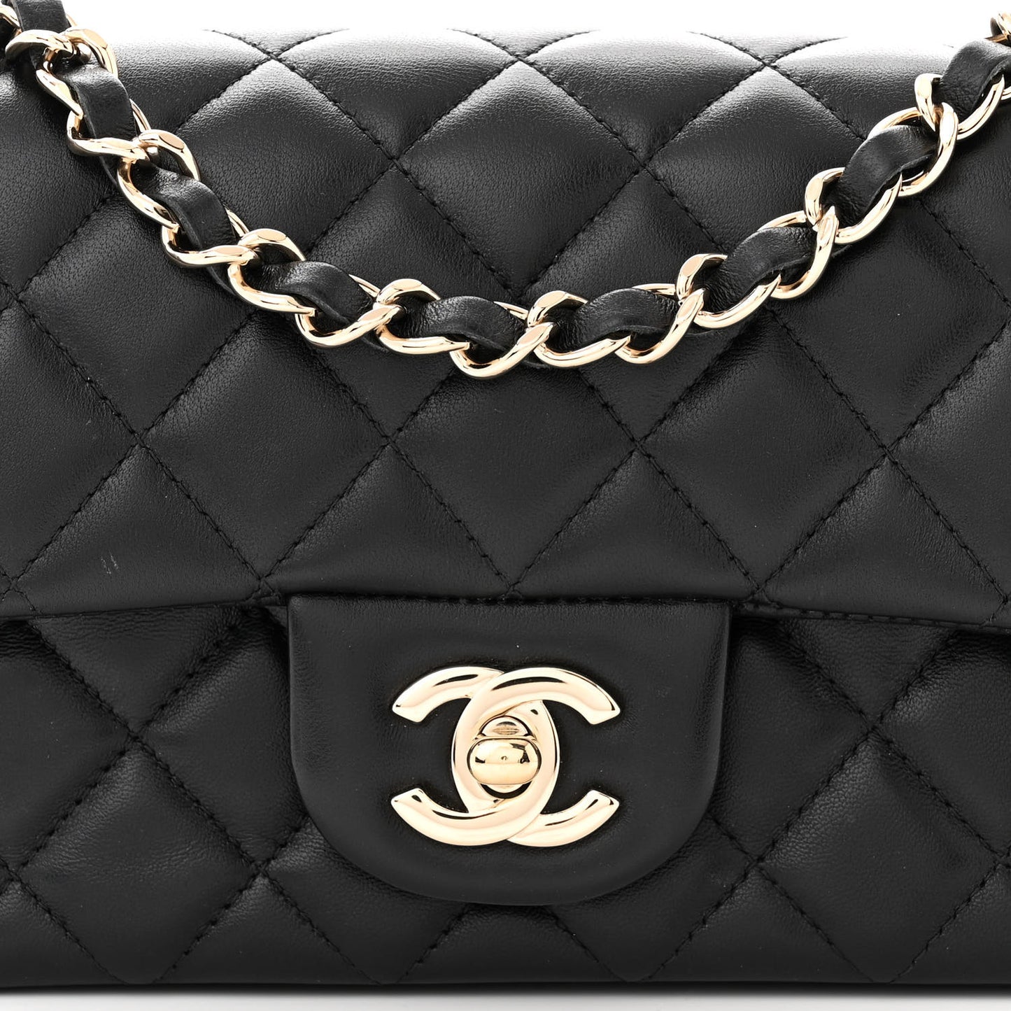 Lambskin Quilted Mini Rectangular Flap Black