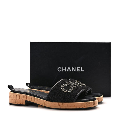 Chanel Tweed Cork CC Chain Mule Sandal 40 Black 10 of 10
