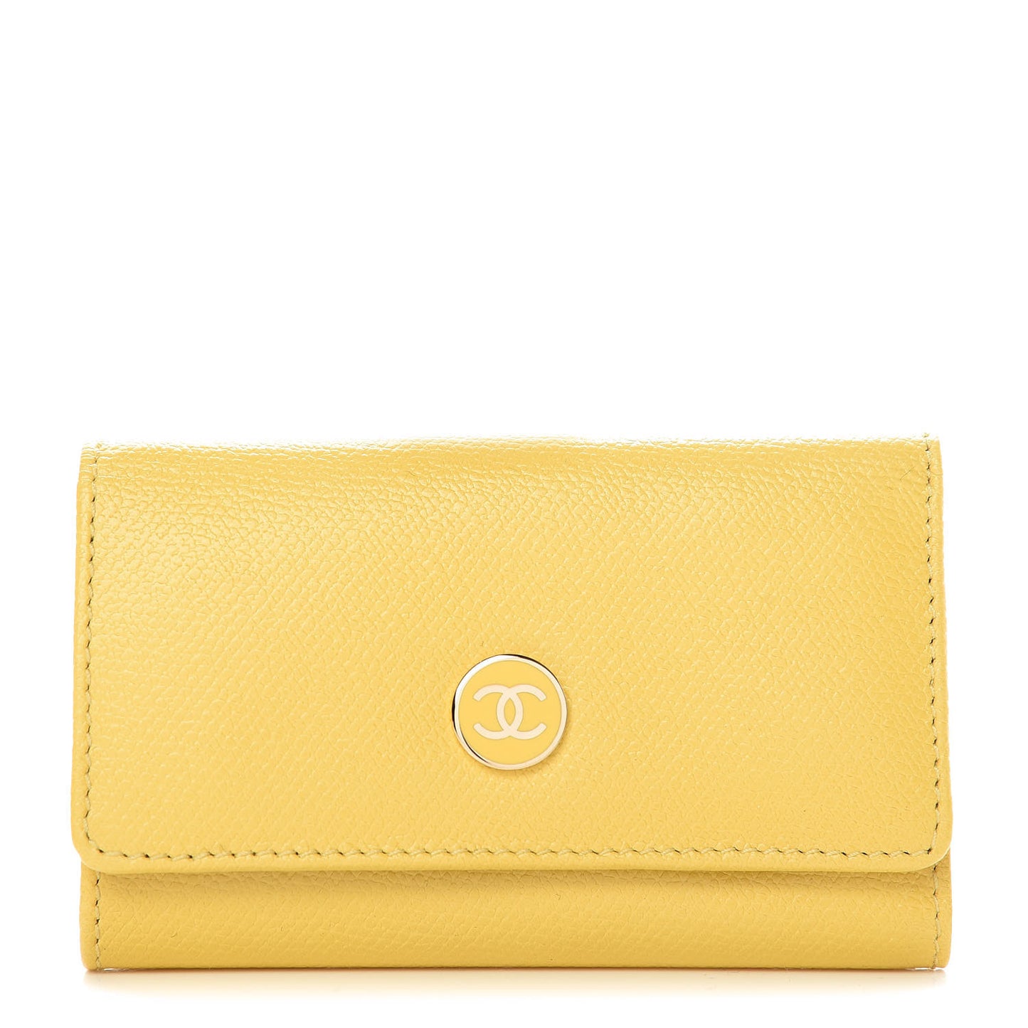 Grained Calfskin CC Button 6 Key Holder Yellow