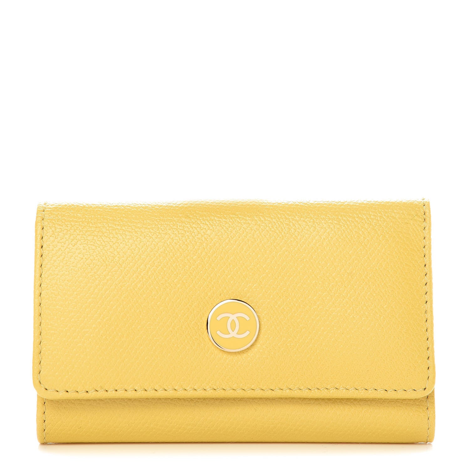 Chanel Grained Calfskin CC Button 6 Key Holder Yellow 1 of 10