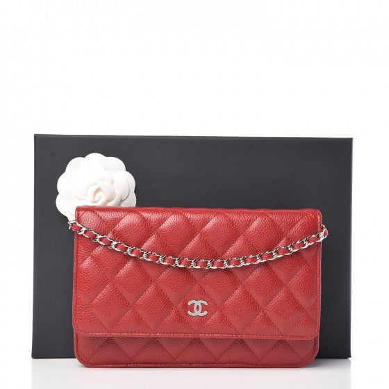 Chanel Caviar Quilted Wallet on Chain WOC Red 11 of 11