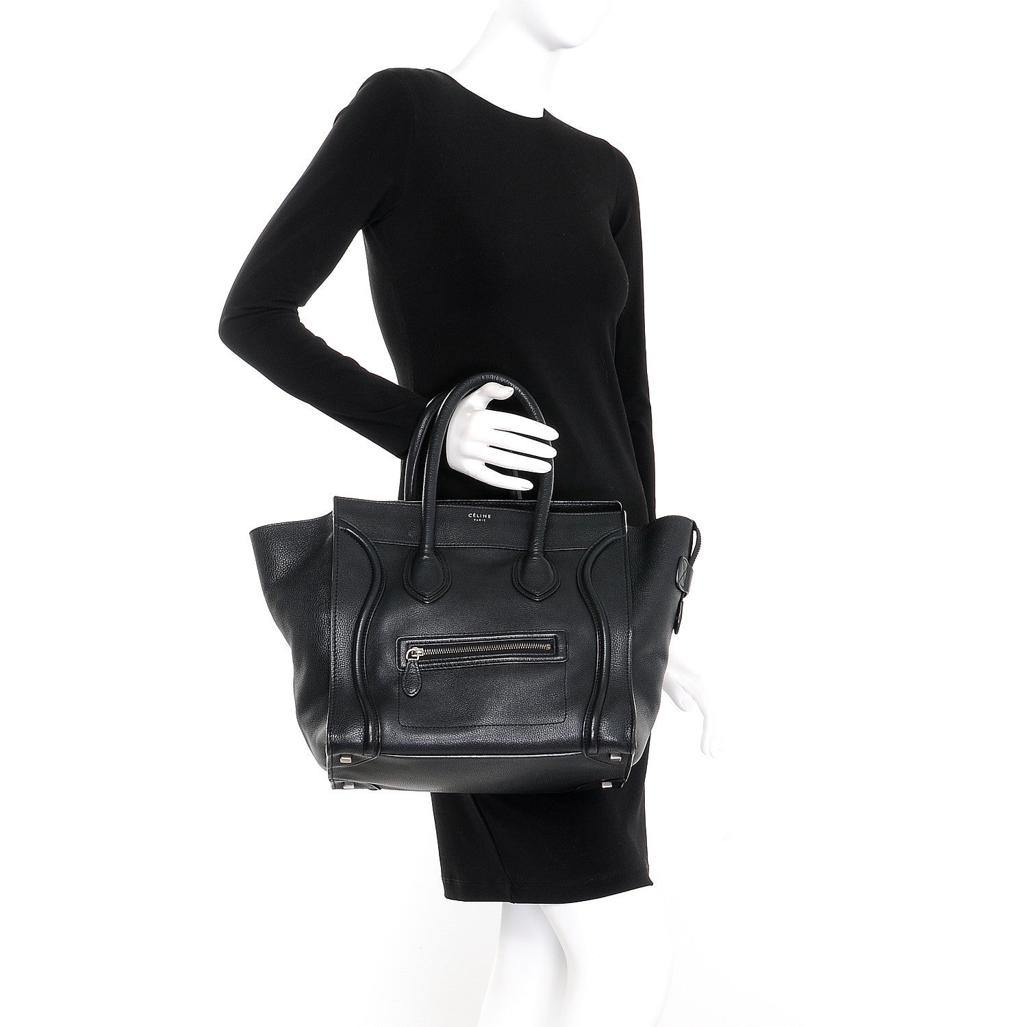 Celine Drummed Calfskin Mini Luggage Black 2 of 7