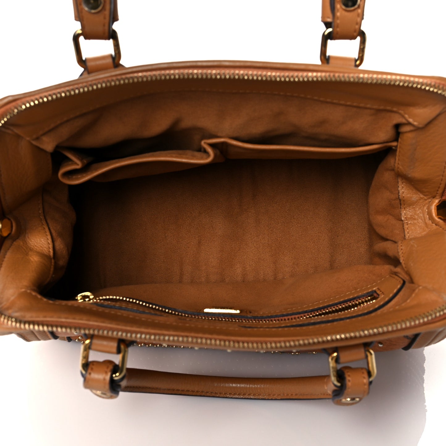 Visetos Studded Boston Satchel Cognac