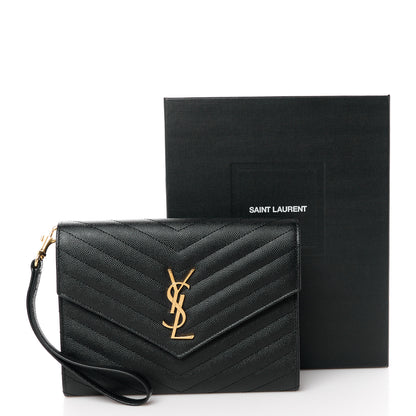 Saint Laurent Grain De Poudre Matelasse Chevron Monogram Envelope Clutch Black 11 of 11