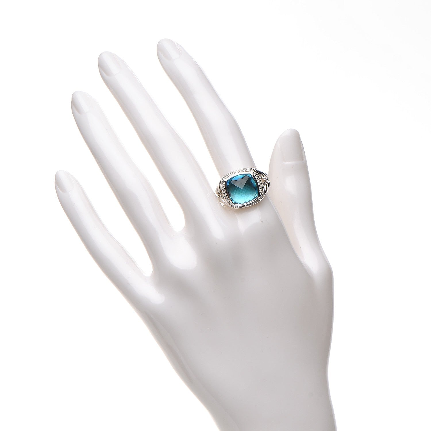 David Yurman Sterling Silver Diamond Blue Topaz 11mm Albion Ring 55 7.25 2 of 9