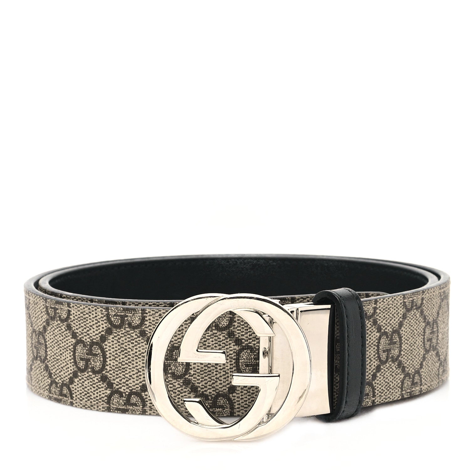 Gucci GG Supreme Monogram Selleria Interlocking G 37mm Belt 85 34 Beige Ebony Black 1 of 6