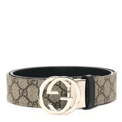 Gucci GG Supreme Monogram Selleria Interlocking G 37mm Belt 85 34 Beige Ebony Black 1 of 6