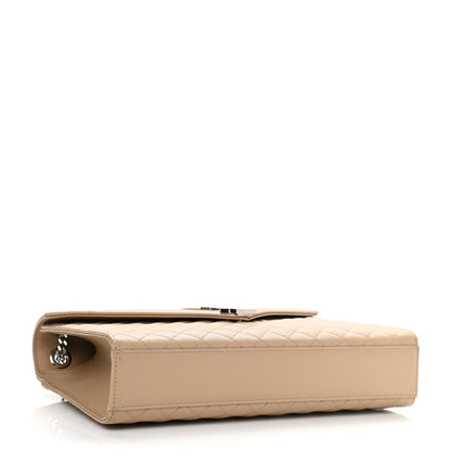 Saint Laurent Grain De Poudre Mixed Matelasse Large Triquilt Monogram Satchel Dark Beige 4 of 9