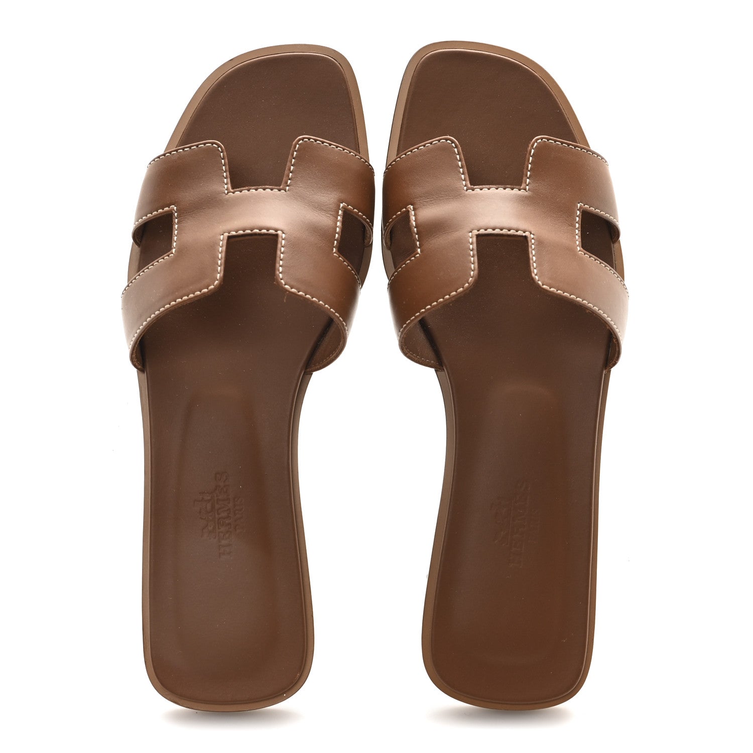 Hermes Box Calfskin Oran Sandals 36.5 Gold 2 of 9