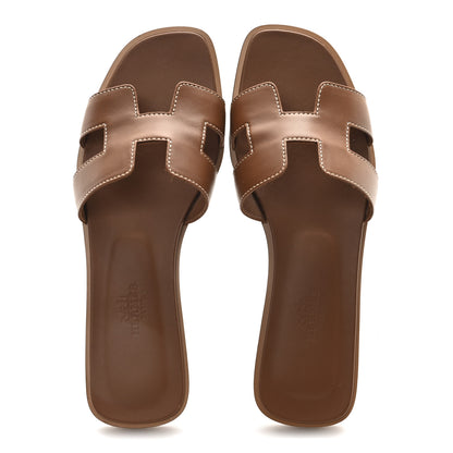 Hermes Box Calfskin Oran Sandals 36.5 Gold 2 of 9