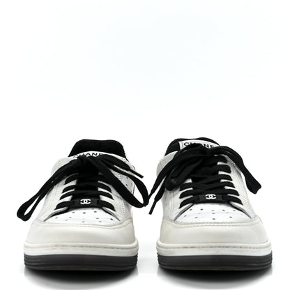 Chanel Grained Calfskin Fabric Womens Logo Sneakers 41White Black 2 of 9