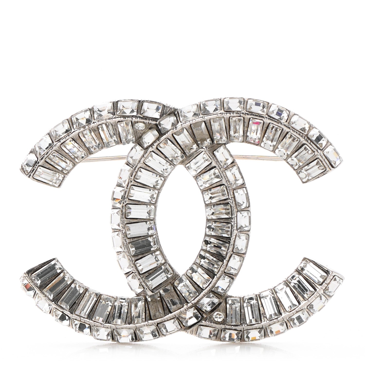 Chanel Baguette Crystal CC Brooch Silver 1 of 5