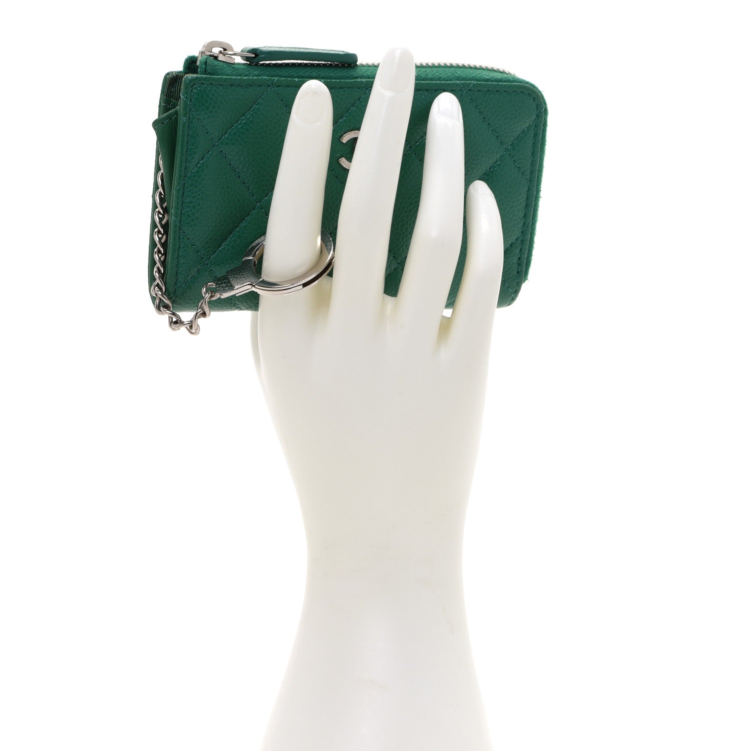 Chanel Caviar Quilted Zipped Key Holder Case Green 2 of 8