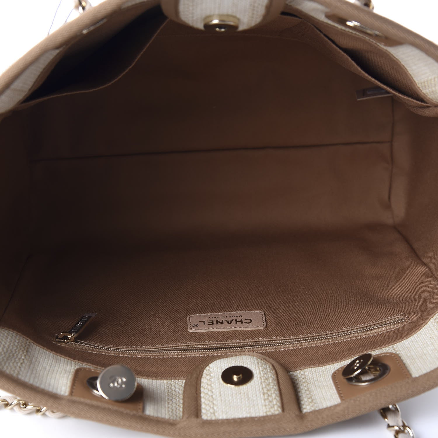 Chanel Mixed Fibers Calfskin Striped Small Deauville Tote Beige 4 of 9