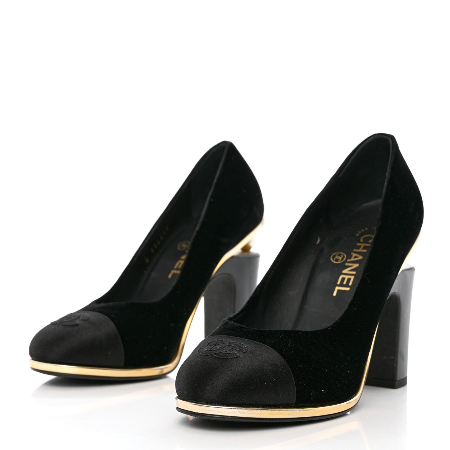 Velvet Satin Cap Toe Pearl Pumps 38 Black