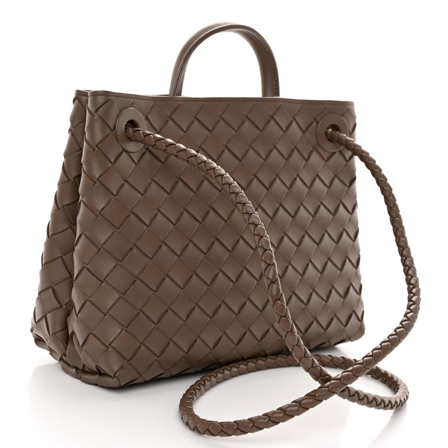 Nappa Intrecciato Small Andiamo Shoulder Bag Taupe Grey