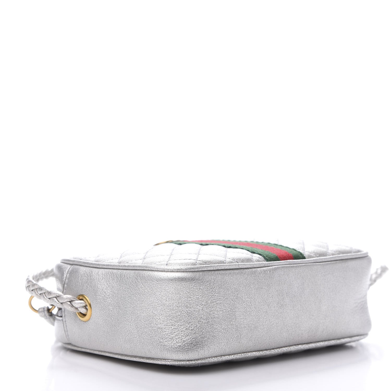 Gucci Laminated Nappa Web Trapuntata Mini GG Shoulder Bag Argento 4 of 12