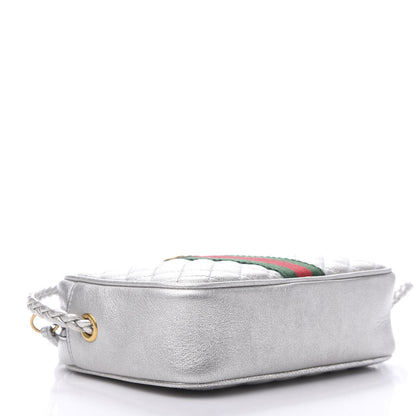 Gucci Laminated Nappa Web Trapuntata Mini GG Shoulder Bag Argento 4 of 12