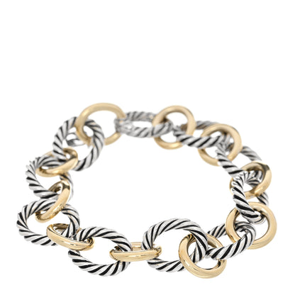David Yurman Sterling Silver 18K Yellow Gold 12mm Medium Oval Link Bracelet 1 of 4