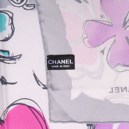 Chanel Silk CC Camellia Clover Heart Scarf 4 of 5