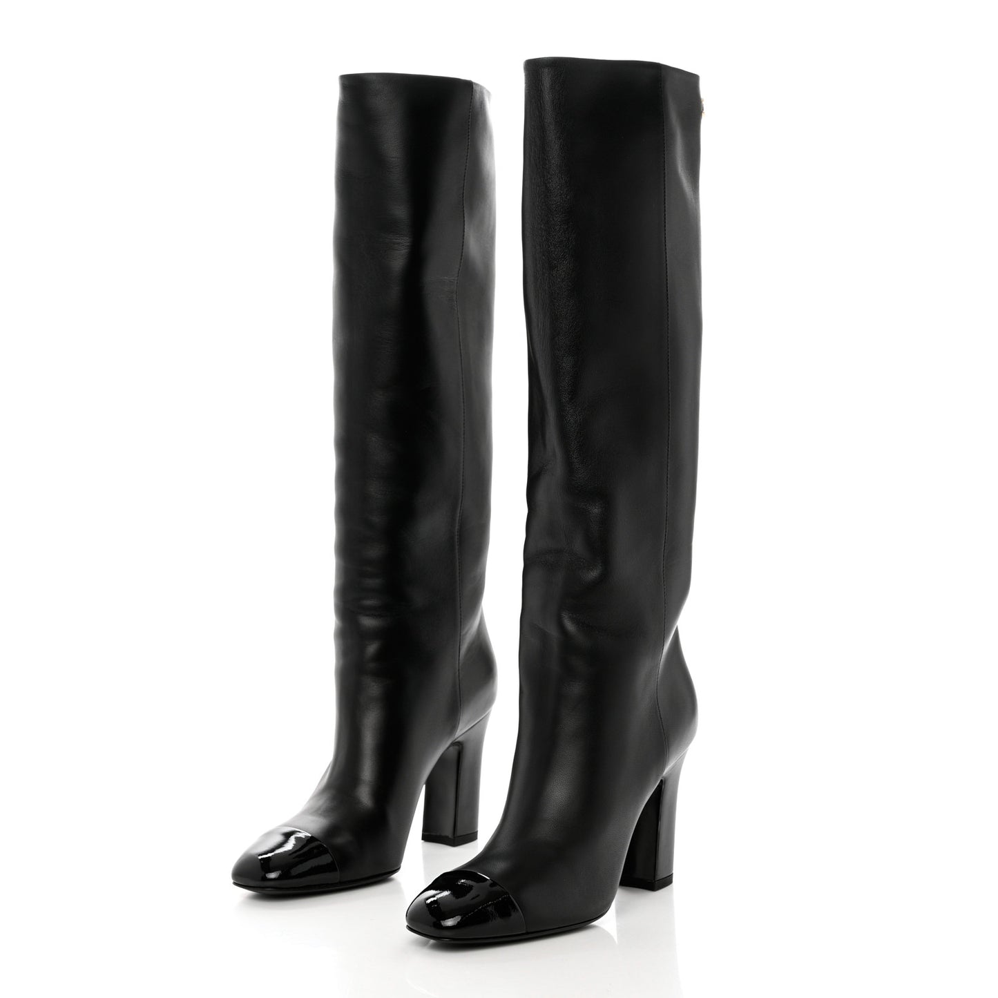 Lambskin Patent Cap Toe CC High Boots 37 Black