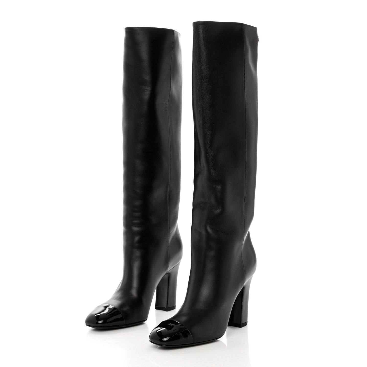 Chanel Lambskin Patent Cap Toe CC High Boots 37 Black 3 of 8