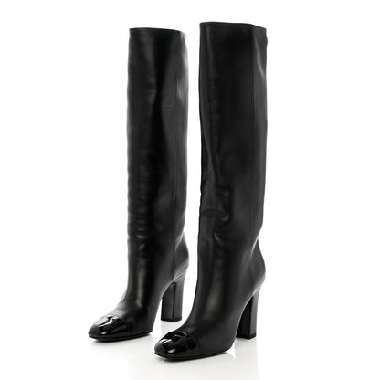 Chanel Lambskin Patent Cap Toe CC High Boots 37 Black 3 of 8