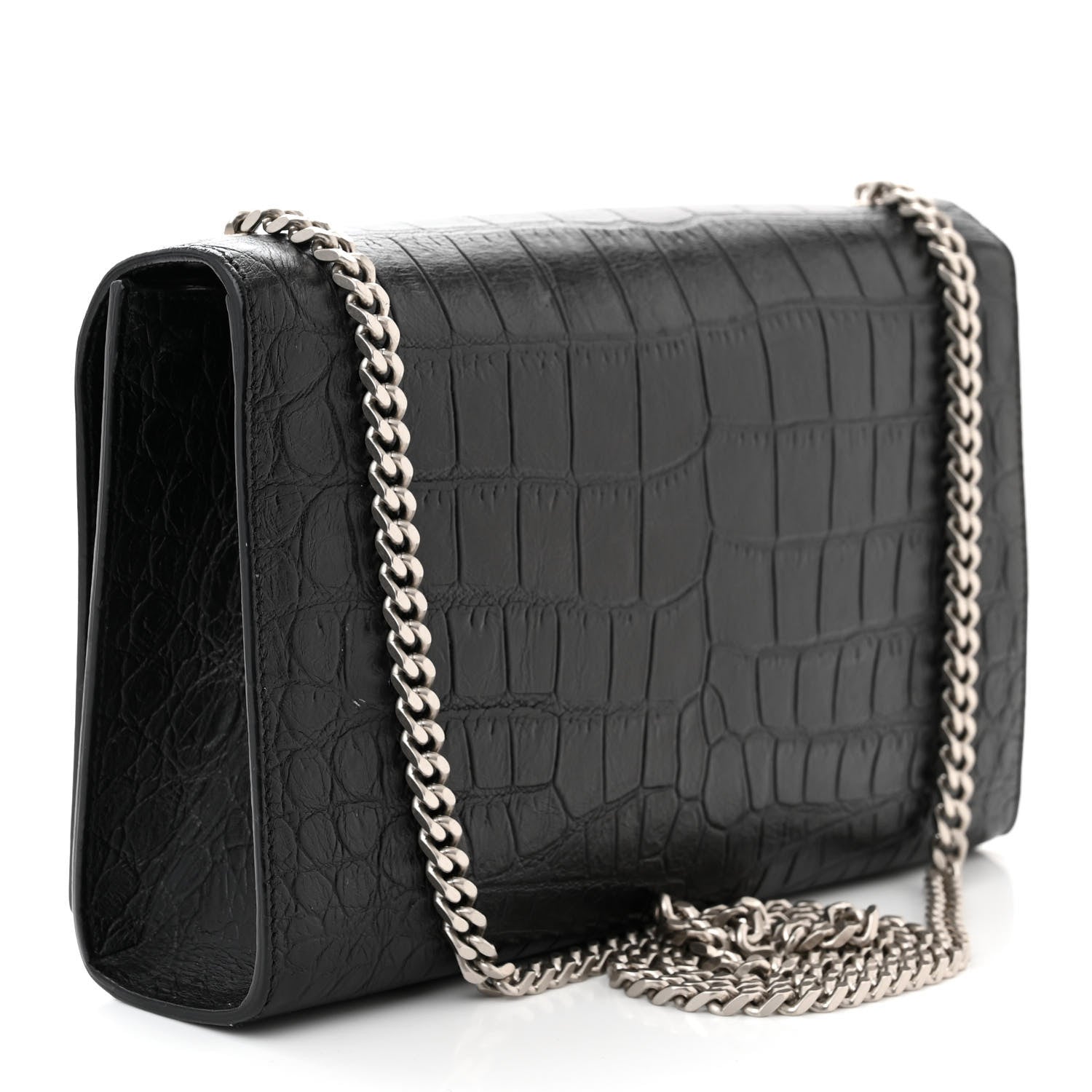 Saint Laurent Calfskin Crocodile Embossed Medium Classic Monogram Kate Tassel Satchel Black 3 of 11