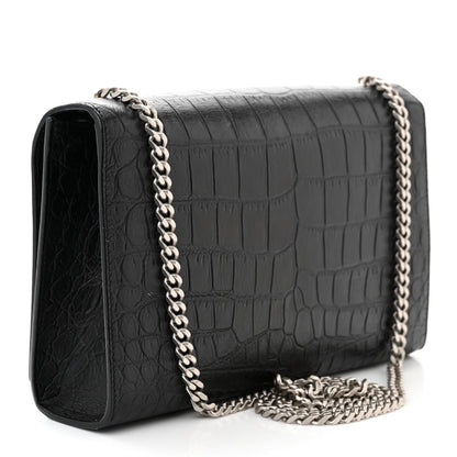 Saint Laurent Calfskin Crocodile Embossed Medium Classic Monogram Kate Tassel Satchel Black 3 of 11