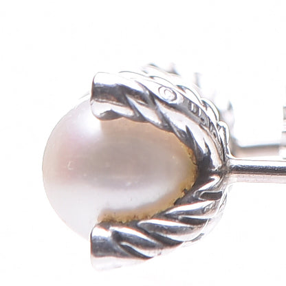 David Yurman Sterling Silver Diamond Pearl 7mm Earrings 3 of 6