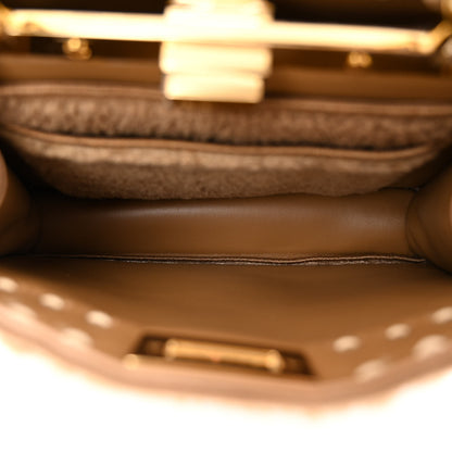 Fendi Curly Shearling Shiny Nappa Small Peekaboo I SEE U Satchel Camel 6 of 11