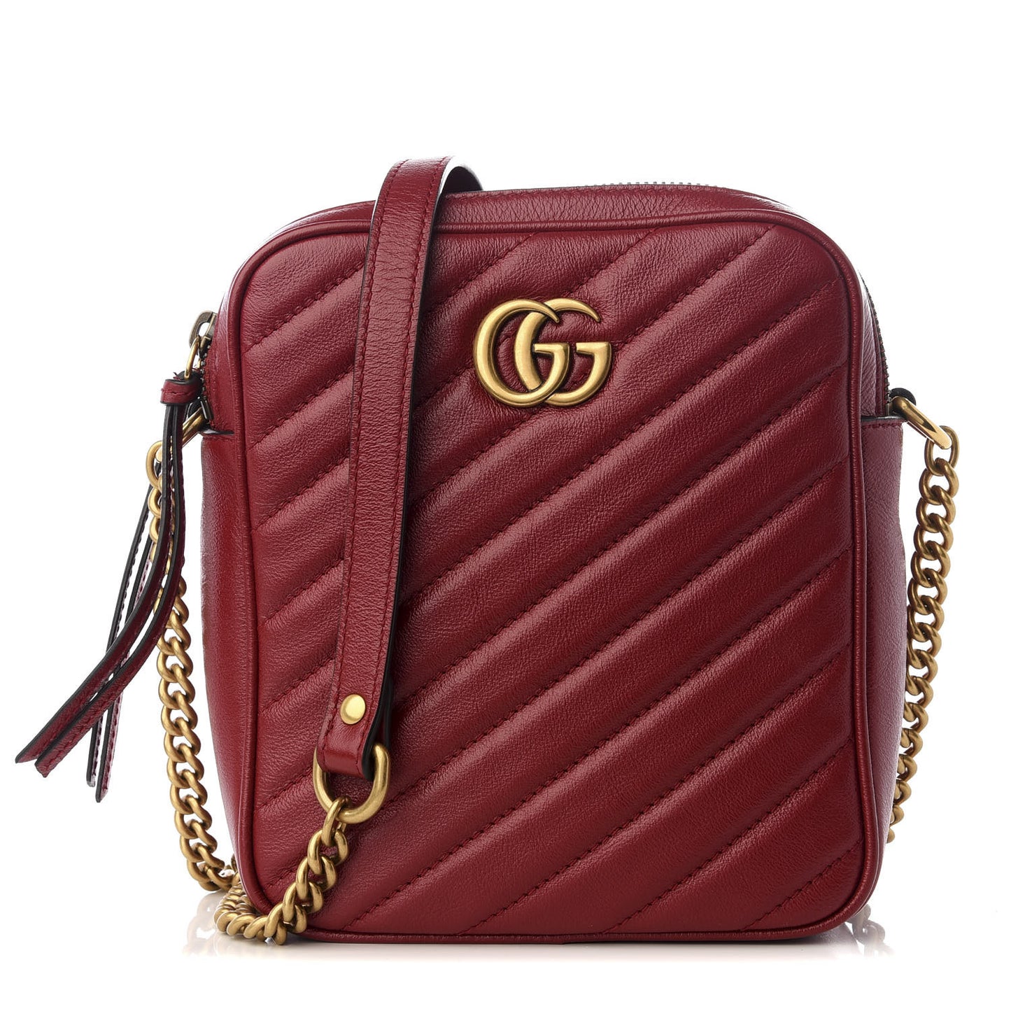 Azalea Calfskin Matelasse Diagonal Tall GG Marmont Crossbody Bag Romantic Cerise