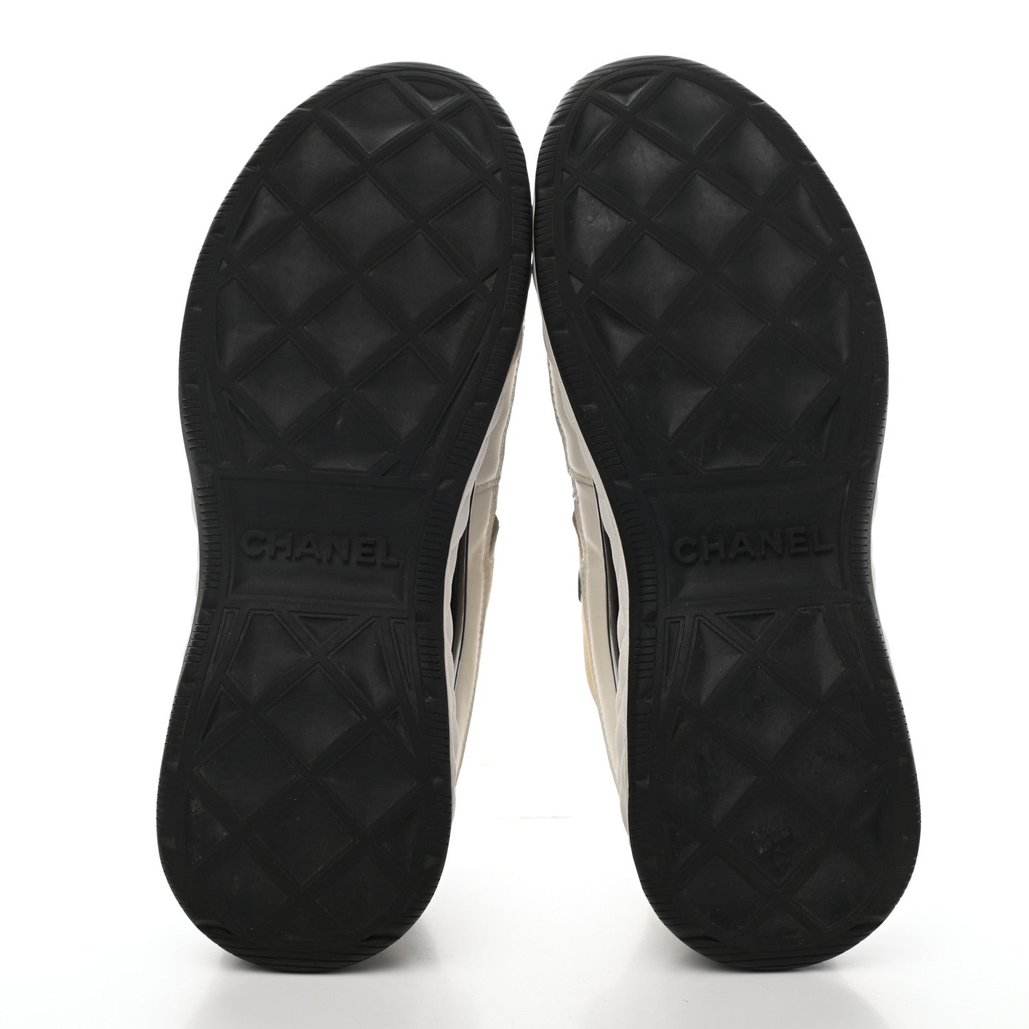 Chanel Fabric Calfskin Suede CC Sneakers 38 Ivory Black 5 of 9