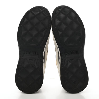 Chanel Fabric Calfskin Suede CC Sneakers 38 Ivory Black 5 of 9