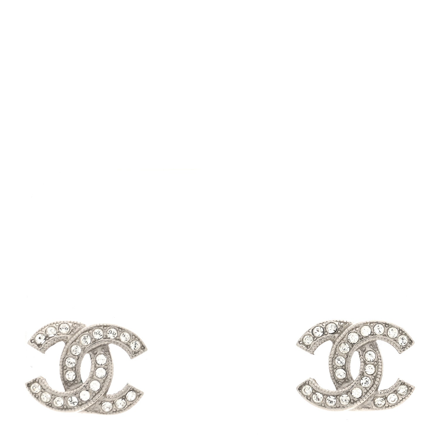 Chanel Crystal Timeless CC Earrings Silver 1 of 4