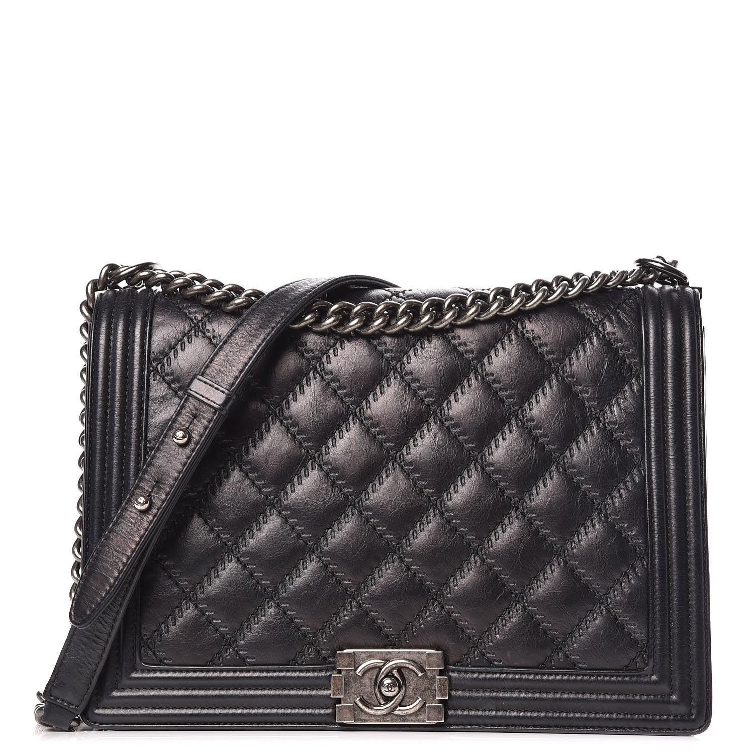 Chanel Calfskin Embossed Stitch Large Boy Flap Black 1 of 12
