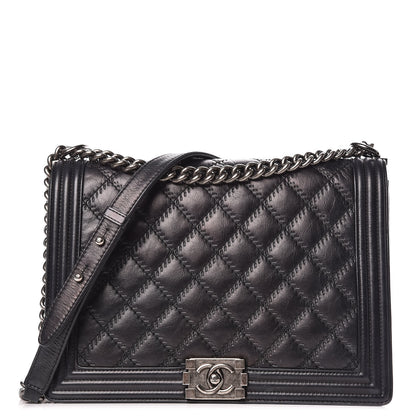 Chanel Calfskin Embossed Stitch Large Boy Flap Black 1 of 12