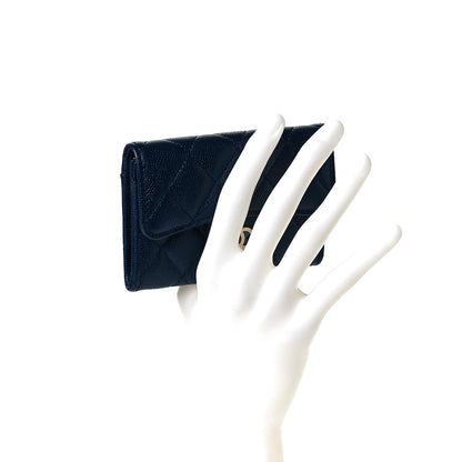 Chanel Caviar Quilted Flap Card Holder Wallet Navy Blue 2 of 9