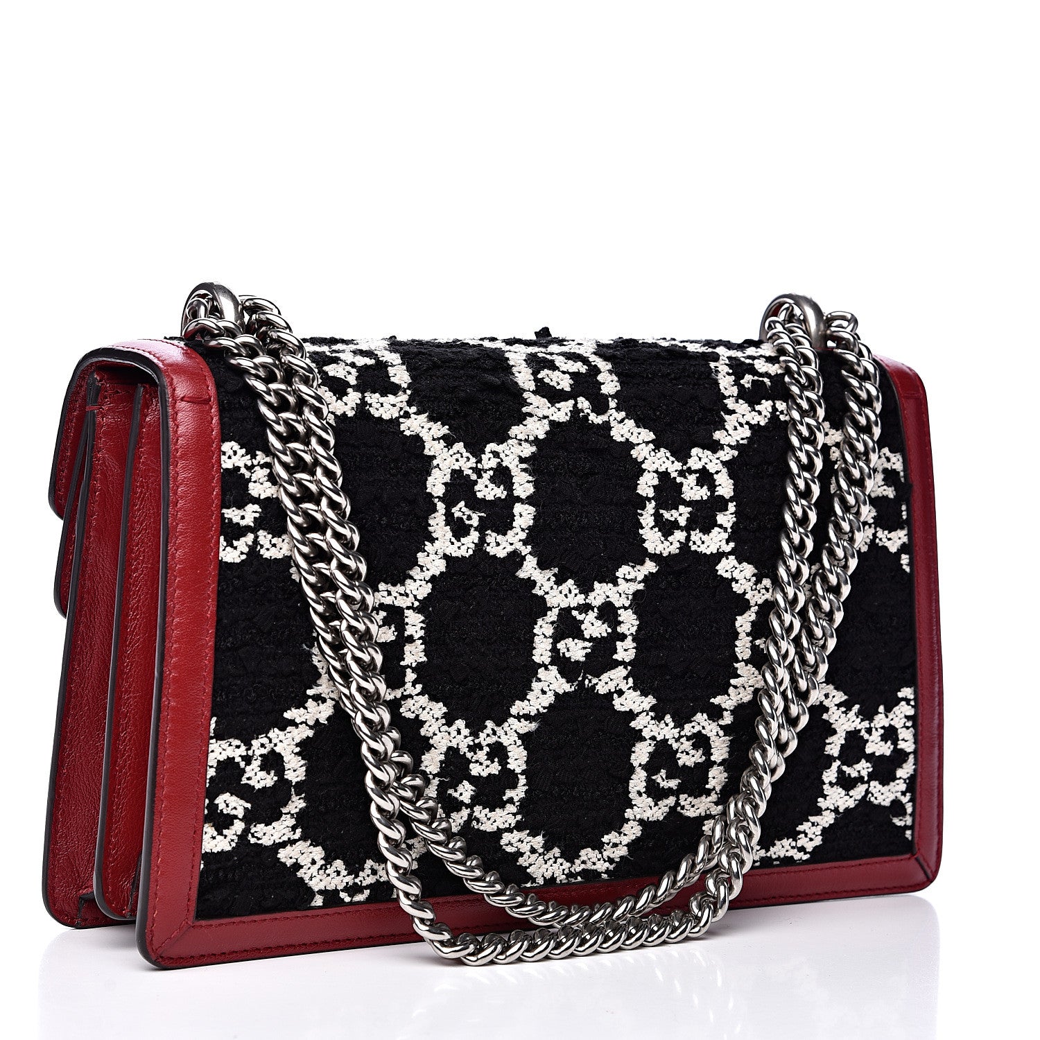 Gucci Tweed GG Monogram Small Dionysus Shoulder Bag Black White Romantic Cherry 2 of 12