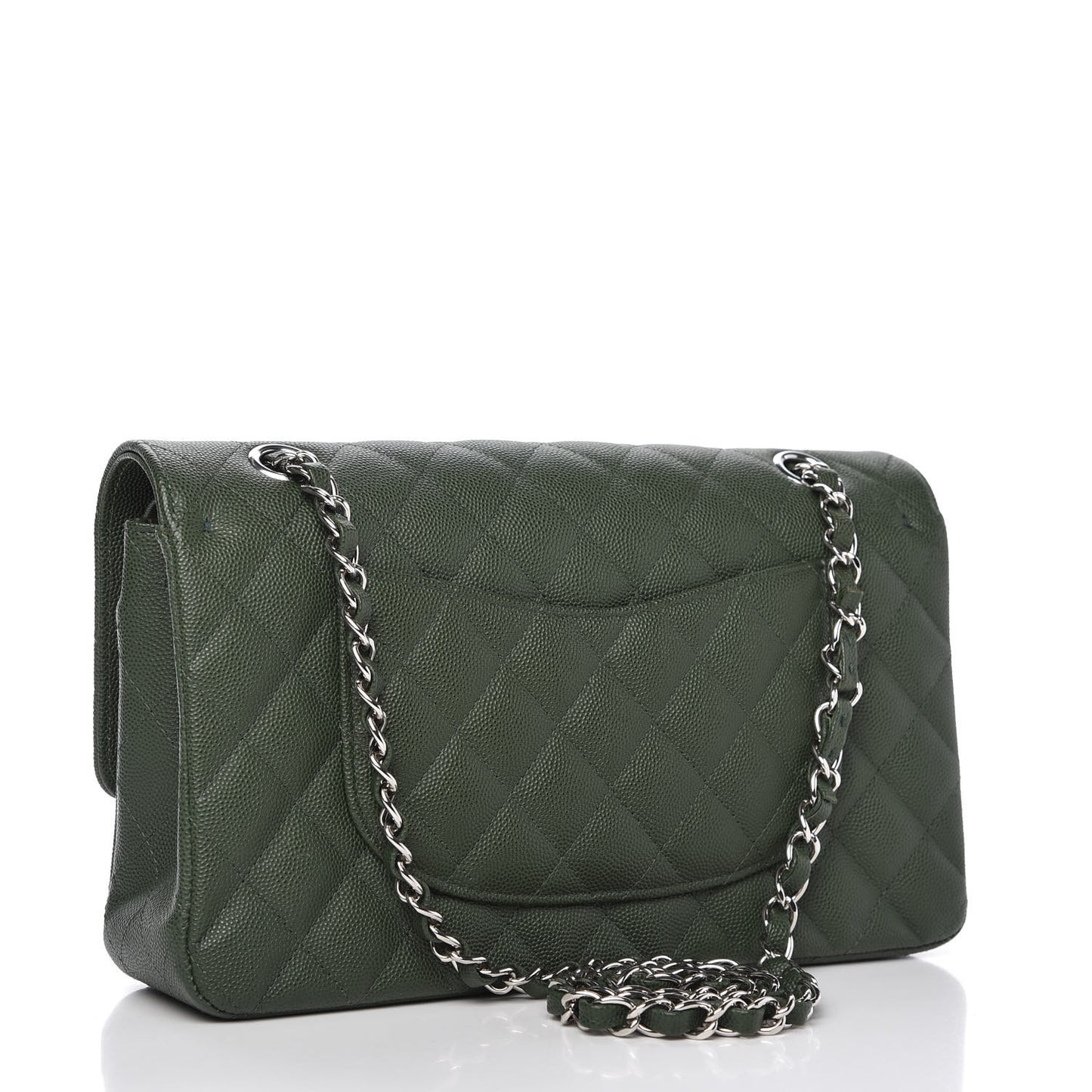 Caviar Quilted Medium Double Flap Dark Green