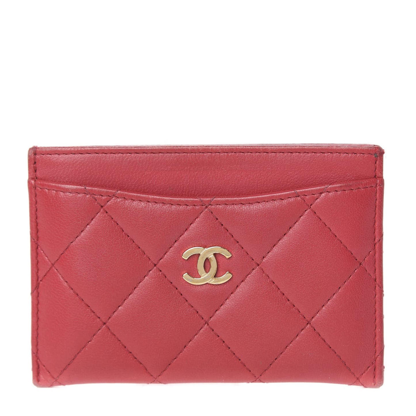 Lambskin Quilted Card Holder Red