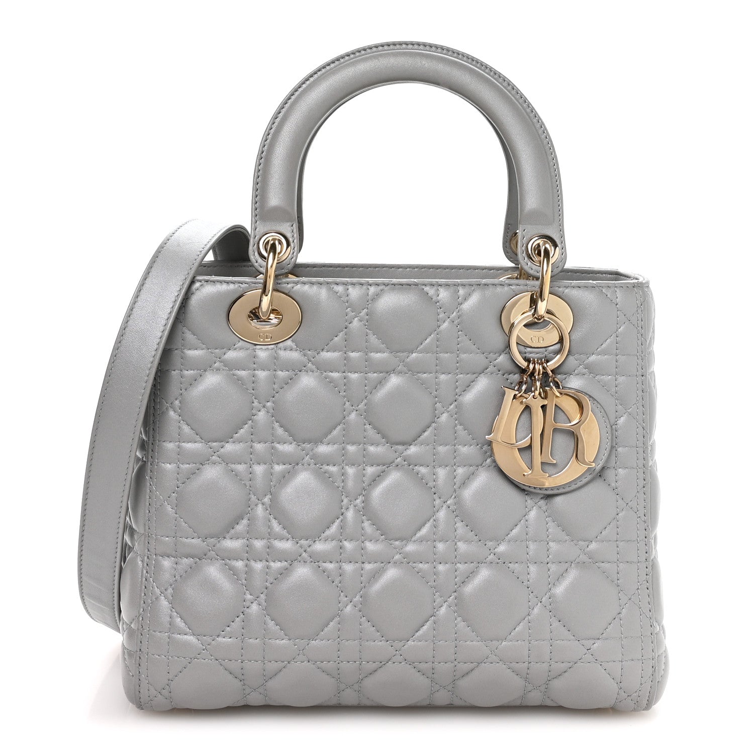 Christian Dior Pearly Lambskin Cannage Medium Lady Dior Grey 1 of 10