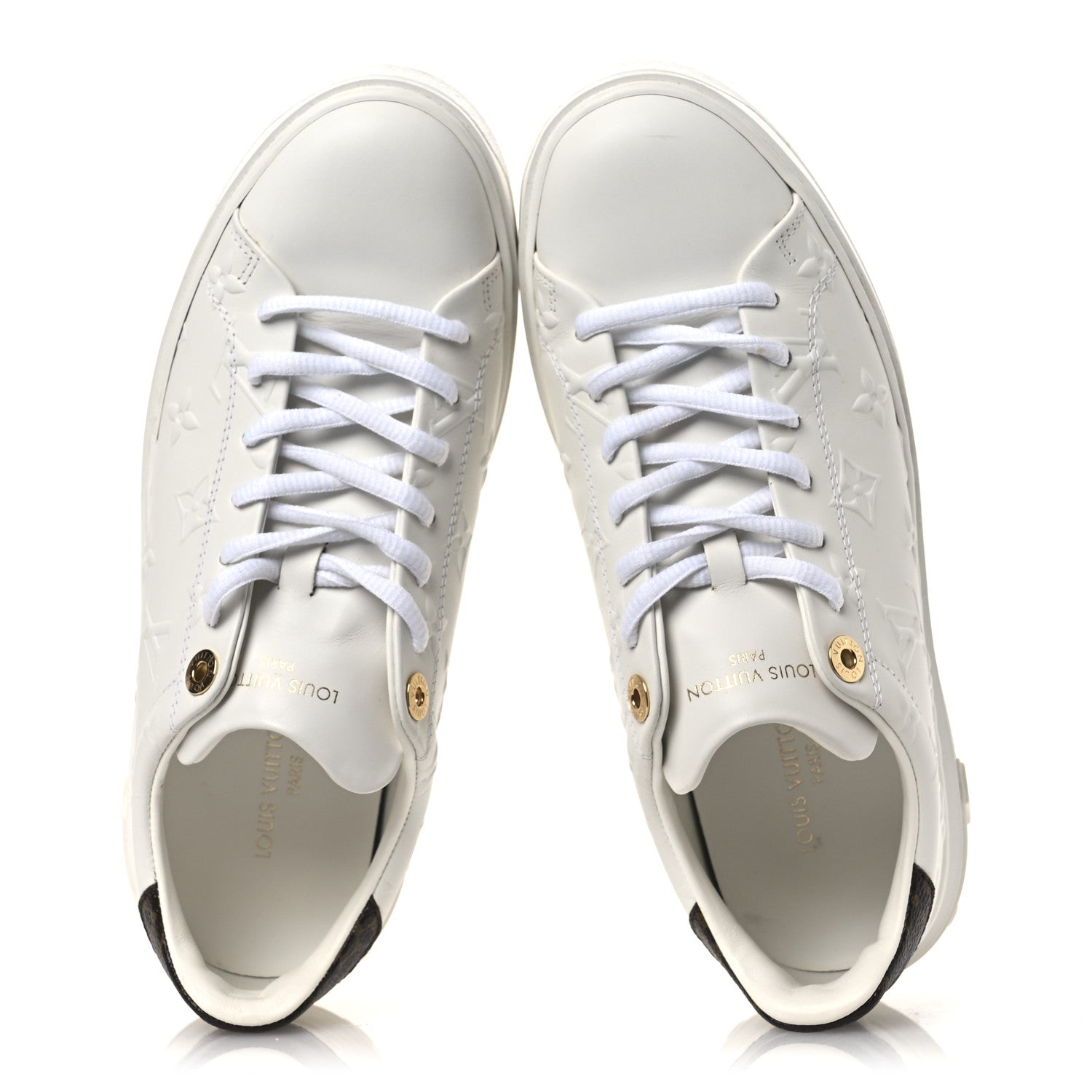Louis Vuitton Lambskin Embossed Monogram Time Out Sneakers 37.5 White 2 of 14