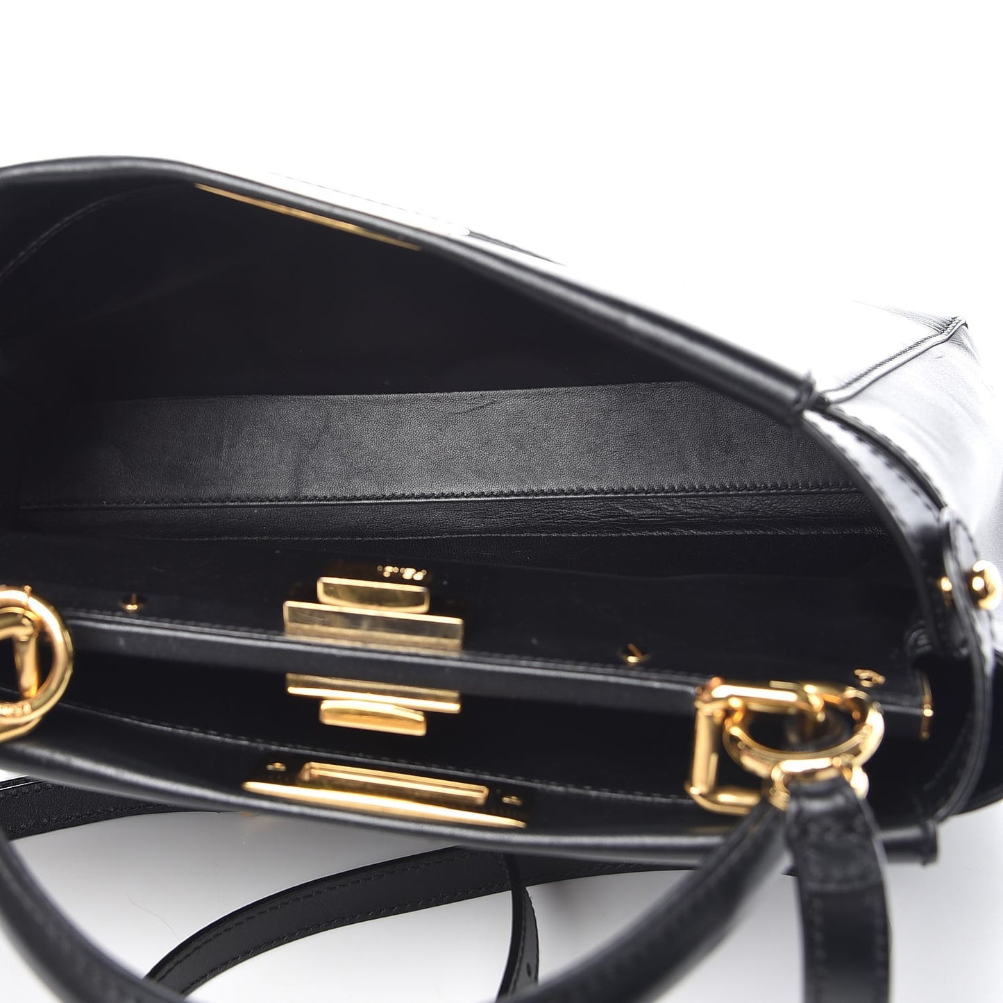 Vitello Morgan Shiny Nappa Medium Peekaboo Iconic Satchel Black