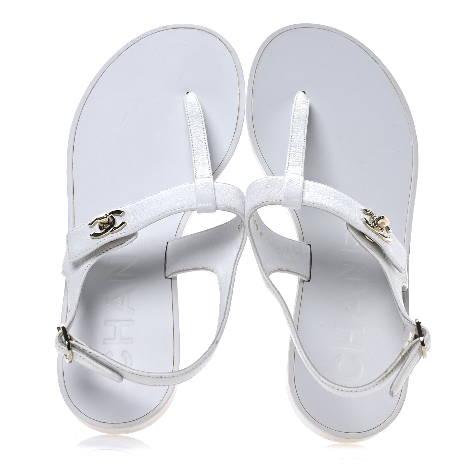 Chanel Lambskin CC Thong Sandals 36 White 2 of 10