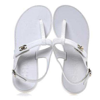 Chanel Lambskin CC Thong Sandals 36 White 2 of 10