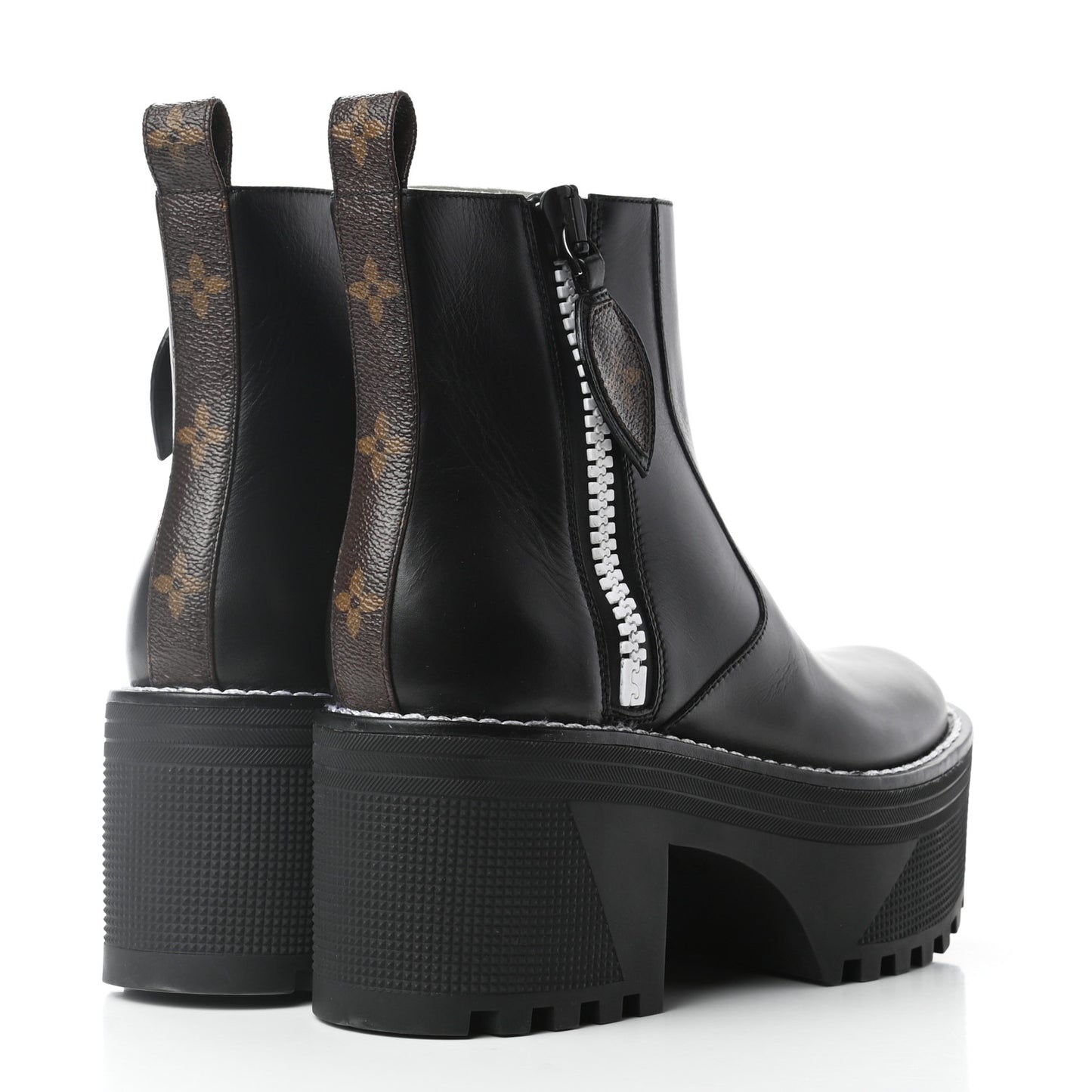 Calfskin Monogram Power Squad Flat Ankle Boots 36 Black