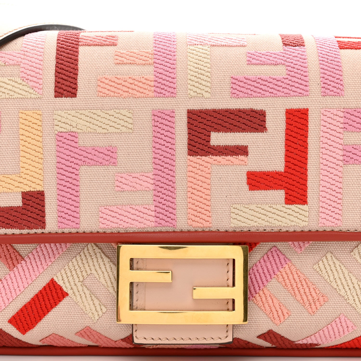 Fendi Canvas Vitello King FF Embroidered Baguette Rosa Quarzo Bloody Mary Multicolor 5 of 9
