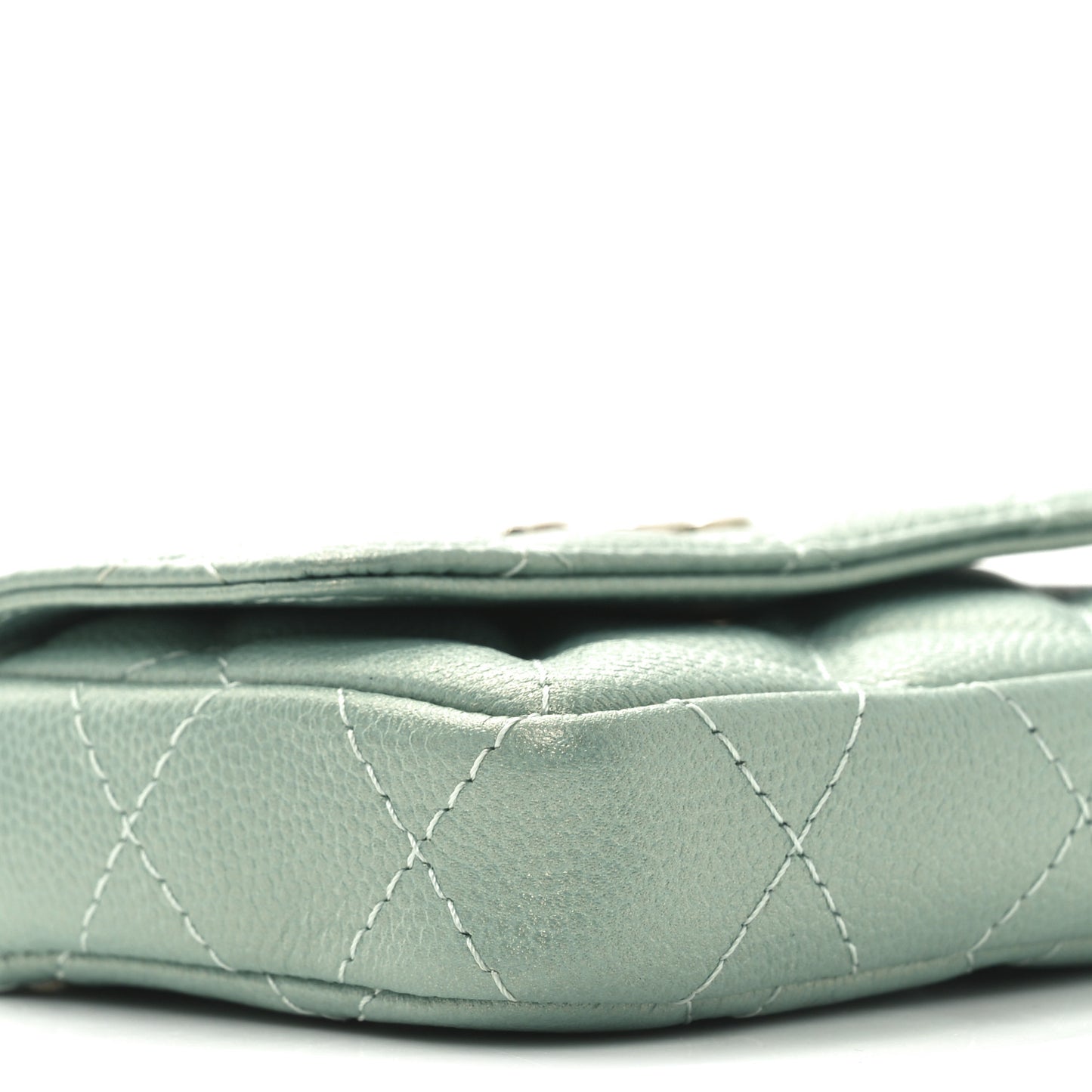 Iridescent Caviar Quilted Pearl On Top Coin Purse With Chain Light Green